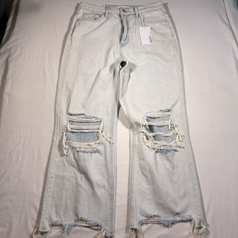 Vervet Women's Flare Jeans Light Wash Distressed High Rise Size 29